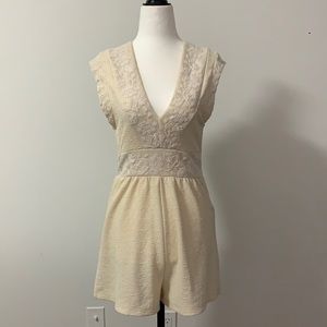 Zara Ivory Embroidered V-Neck Open Back Romper